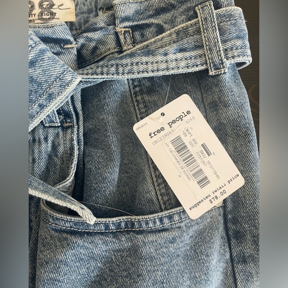 Free People East of Eden Medium Wash Denim Belted Mini Skirt - Picture 7 of 8